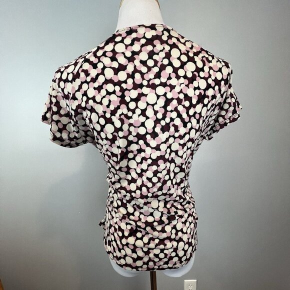 Nine West Y2K Purple Polka Dot Blouse Gathered Bodice Size Large - Picture 10 of 14